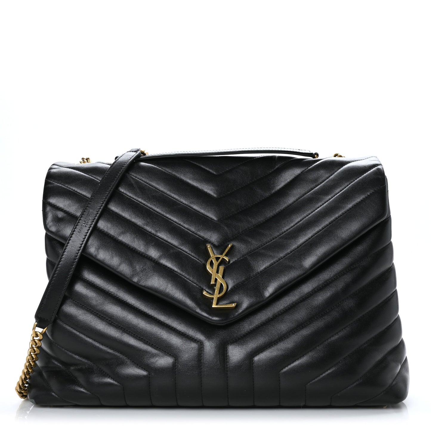 Calfskin Y Quilted Monogram Large Loulou Chain Satchel Black
