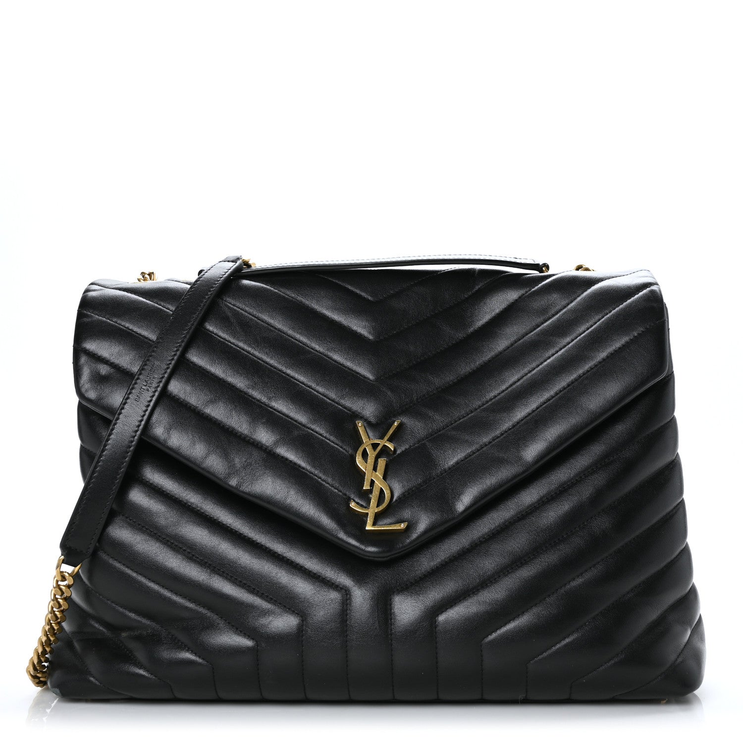 Saint Laurent Calfskin Y Quilted Monogram Large Loulou Chain Satchel Black 1 of 9