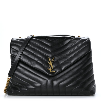 Saint Laurent Calfskin Y Quilted Monogram Large Loulou Chain Satchel Black 1 of 9