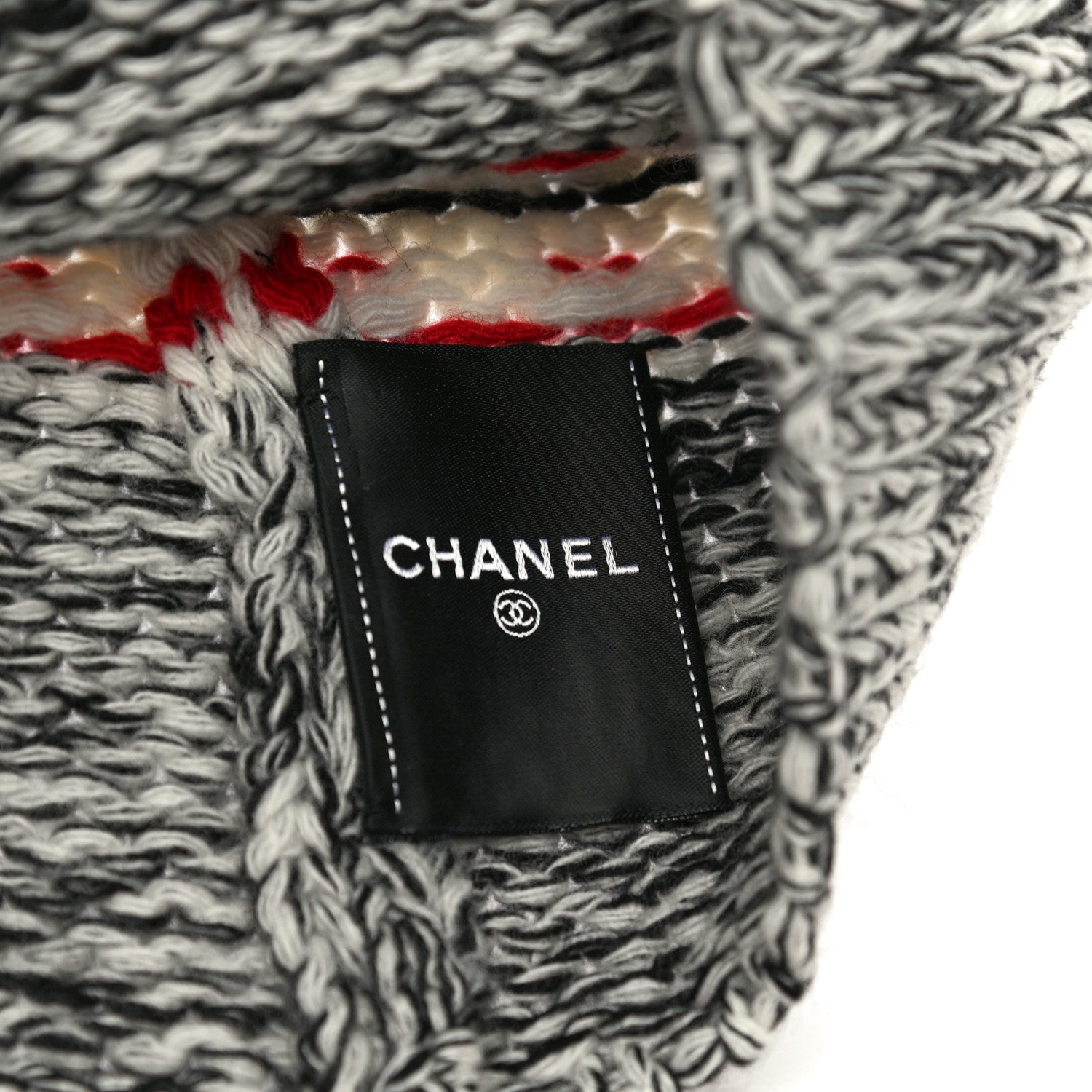 Chanel Wool Shearling CC Beanie Hat Ivory Black Red 5 of 8