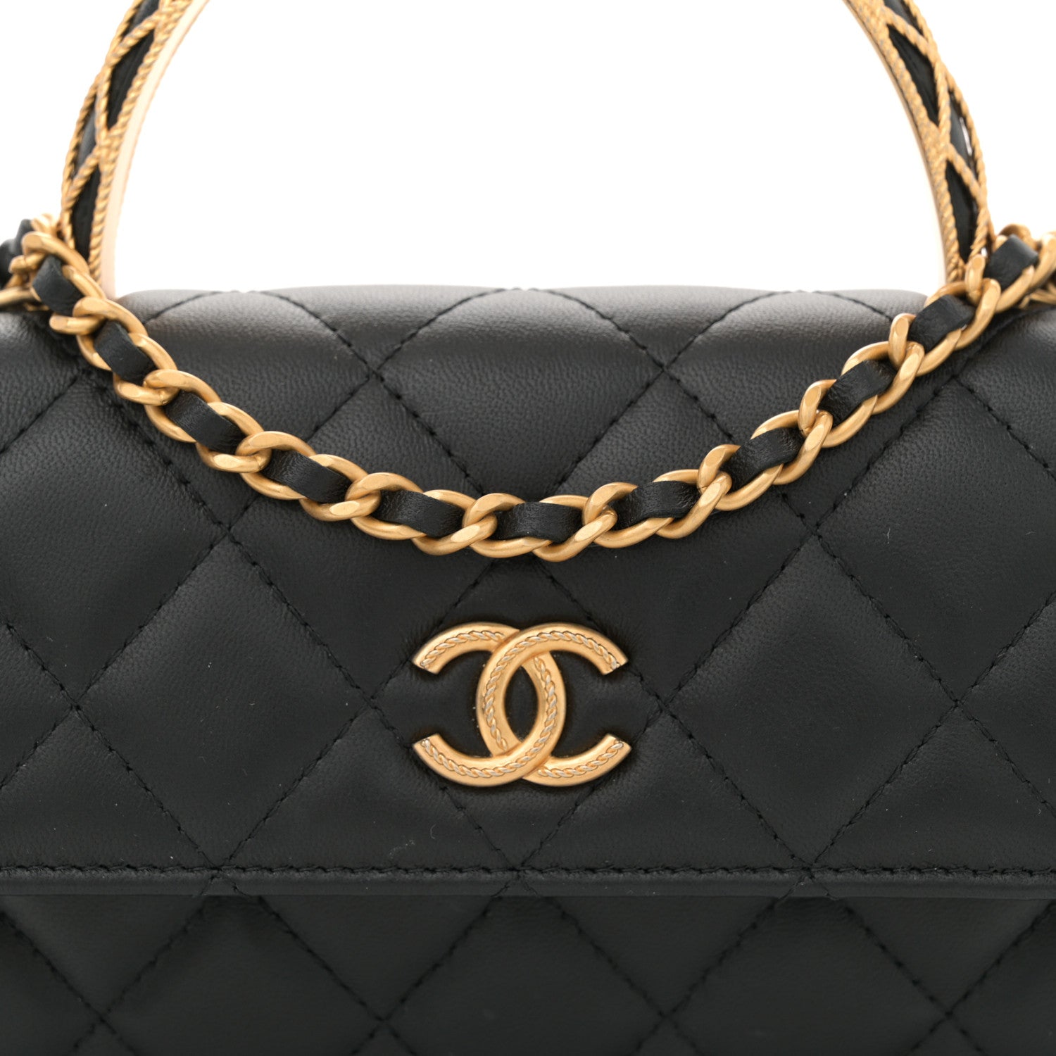 Chanel Lambskin Quilted Metal Twist Top Handle Flap Phone Holder With Chain Black 8 of 11