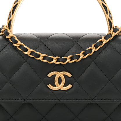 Chanel Lambskin Quilted Metal Twist Top Handle Flap Phone Holder With Chain Black 8 of 11