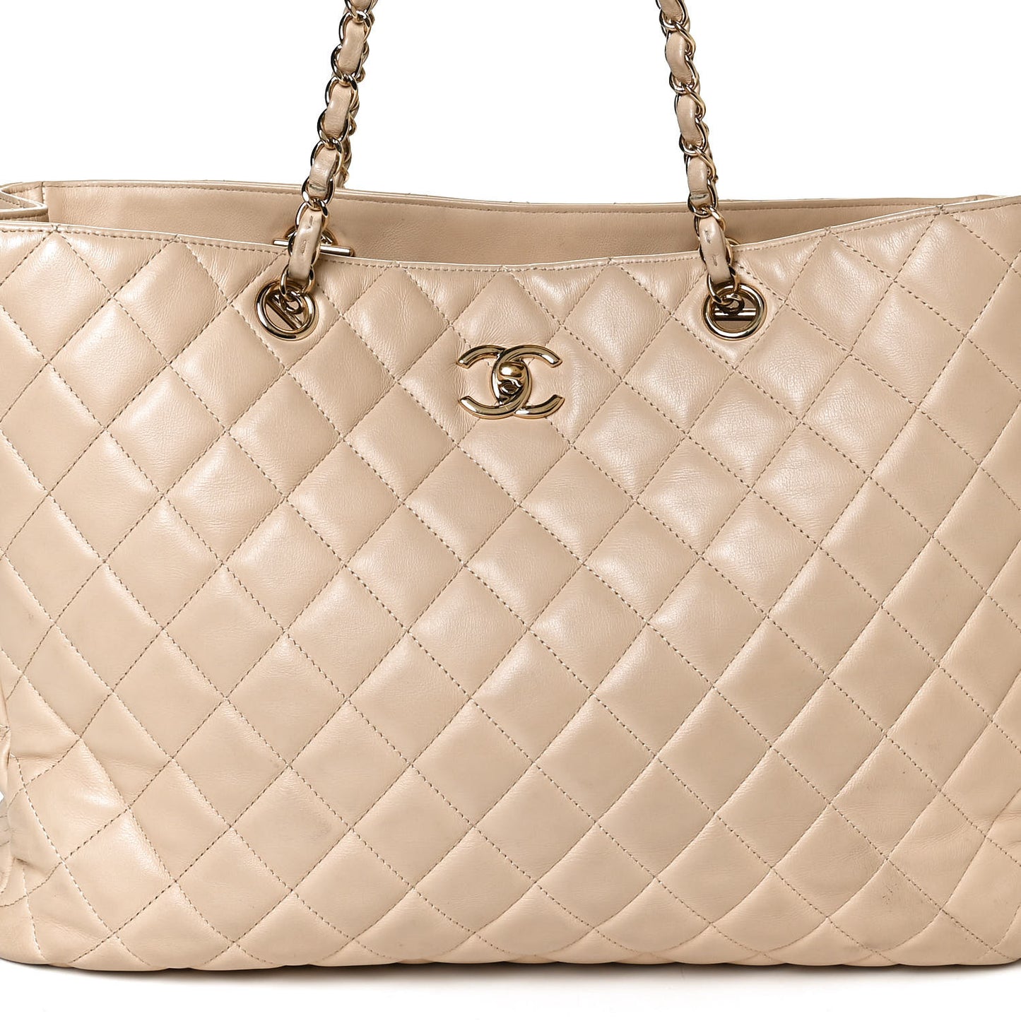 Calfskin Quilted Large CC Shopping Tote Beige