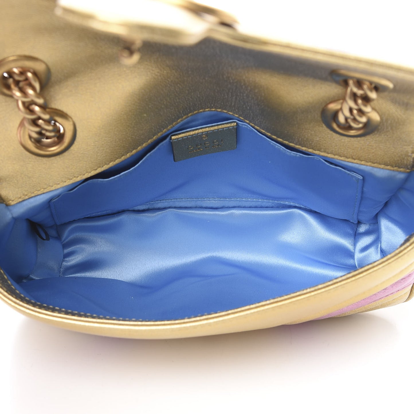 Metallic Calfskin Matelasse Mini GG Marmont Shoulder Bag Gold Pink