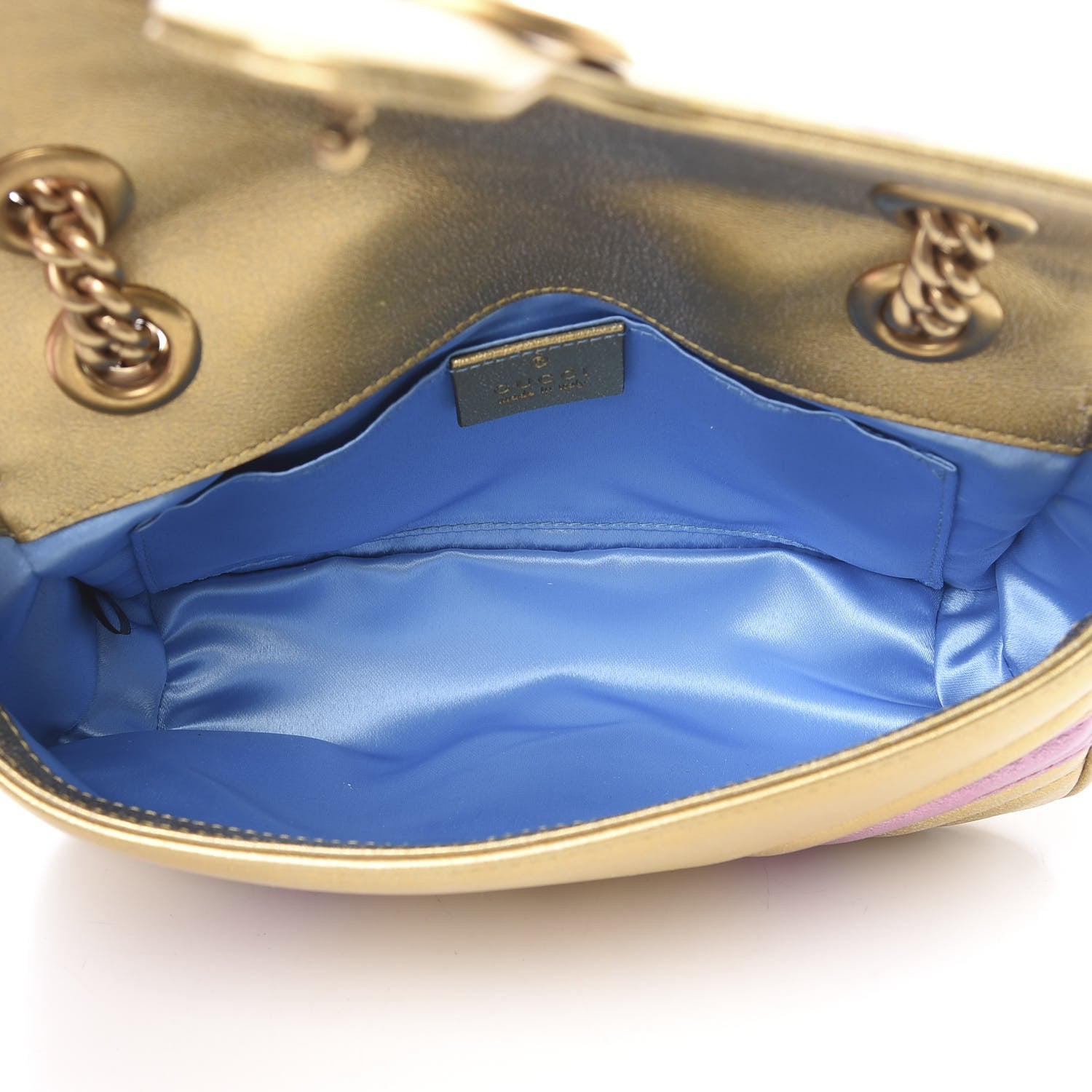 Gucci Metallic Calfskin Matelasse Mini GG Marmont Shoulder Bag Gold Pink 5 of 10