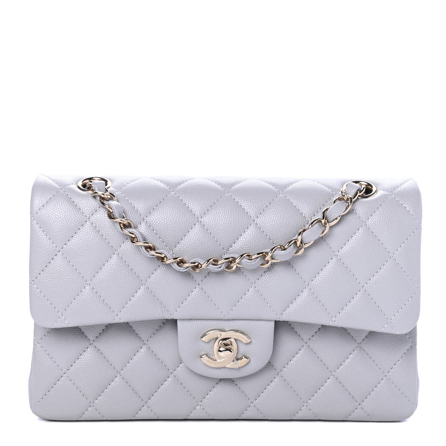 Caviar Quilted Small Double Flap Grey