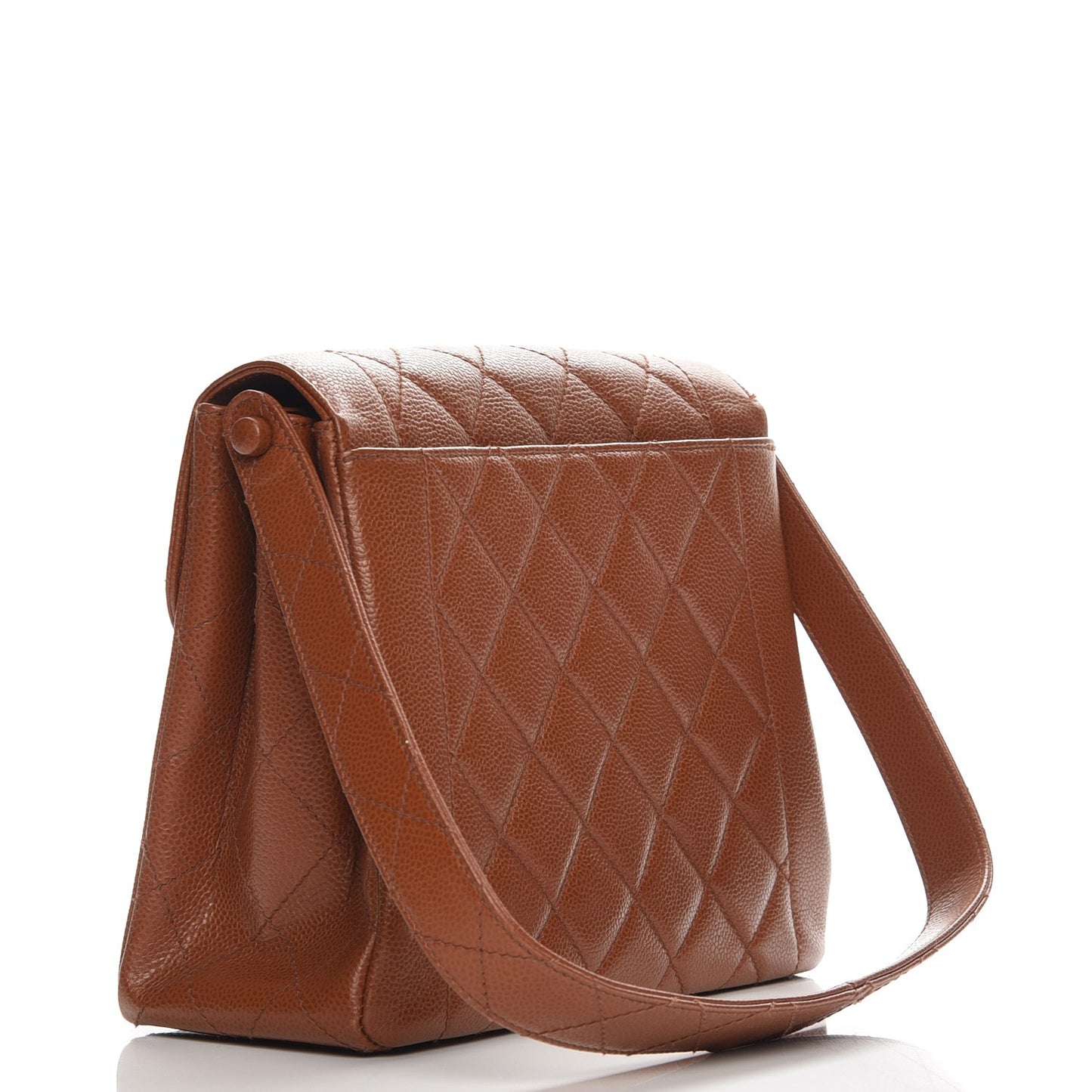 Caviar Quilted Flap Shoulder Bag Light Brown