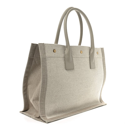 Saint Laurent Linen Calfskin Small Rive Gauche Tote Beige Sea Salt 3 of 9