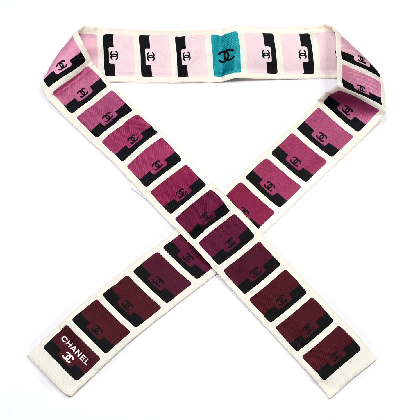 Silk CC Slim Bandeau Scarf Burgundy Black Ivory