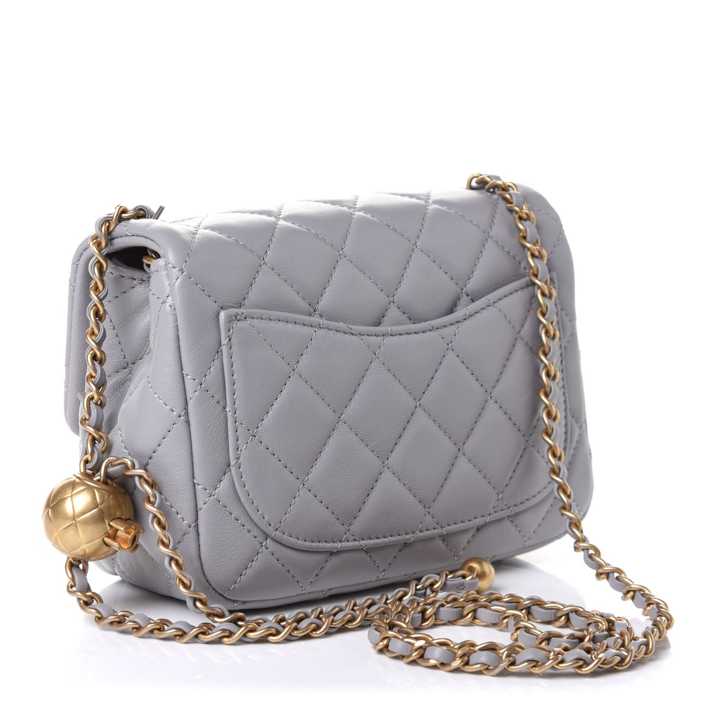 Lambskin Quilted Mini Pearl Crush Flap Light Grey