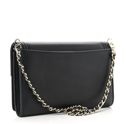 Chanel Metallic Goatskin Lambskin Boy Wallet on Chain WOC Black Gold 4 of 15