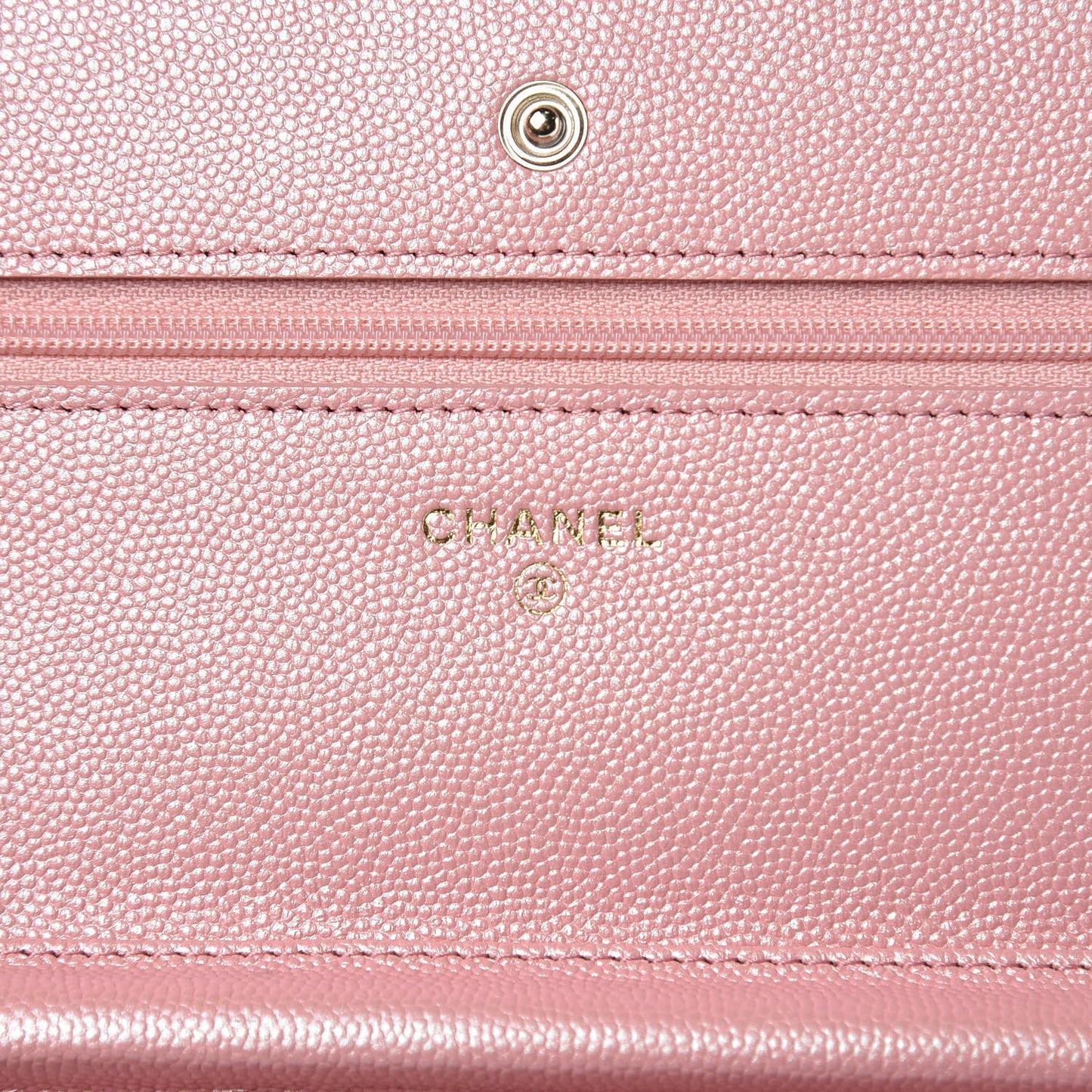 Iridescent Caviar Quilted Wallet on Chain WOC Rose Pink