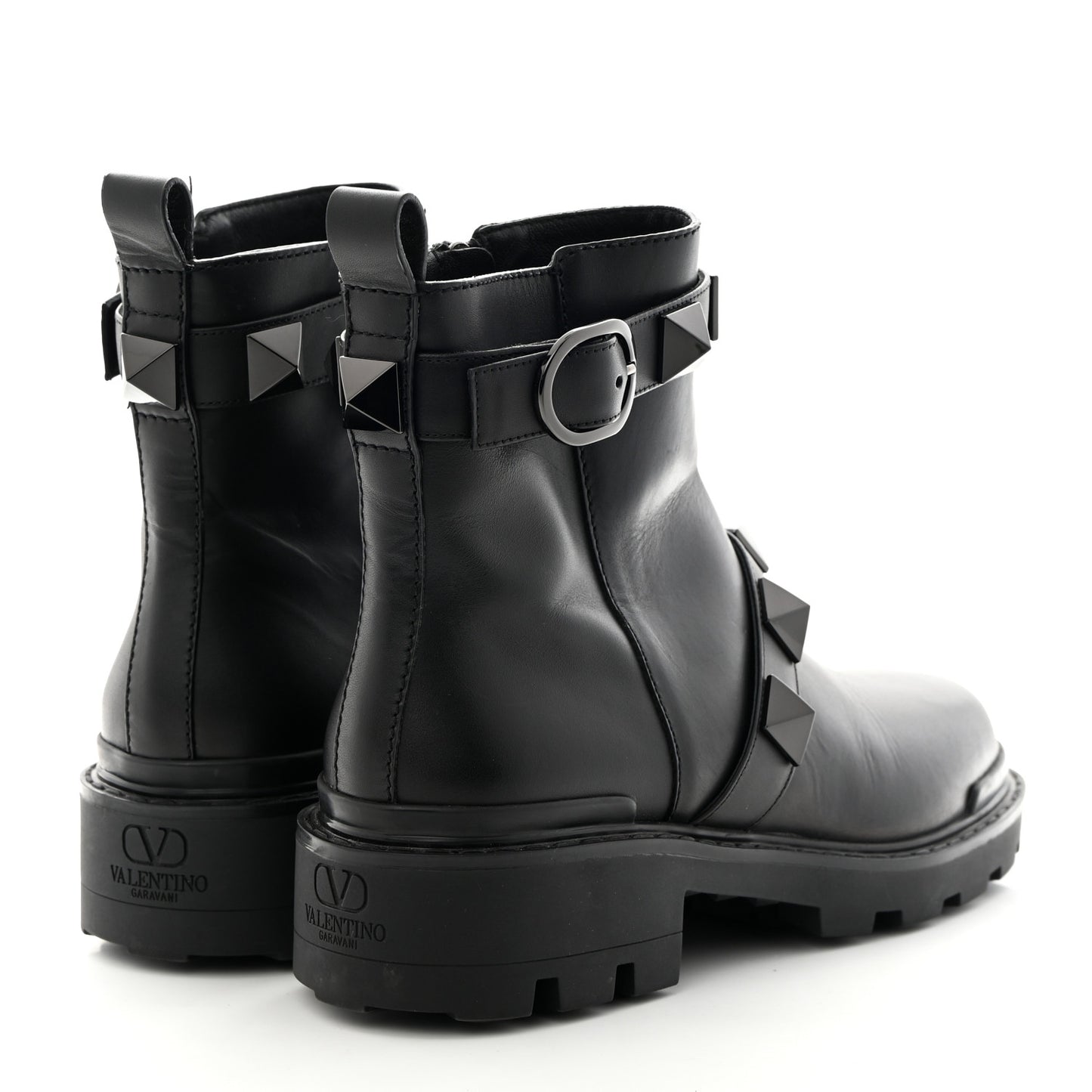 Calfskin Tonal Roman Stud 20/40mm Combat Boots 38 Black
