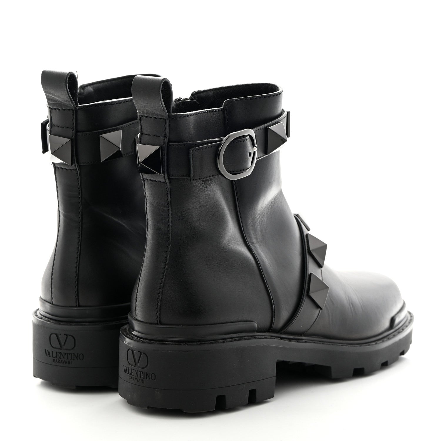 Valentino Garavani Calfskin Tonal Roman Stud 20/40mm Combat Boots 38 Black 4 of 14