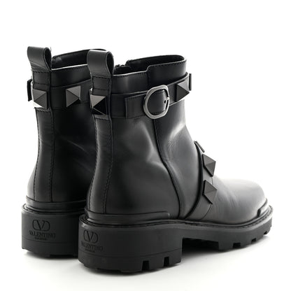 Valentino Garavani Calfskin Tonal Roman Stud 20/40mm Combat Boots 38 Black 4 of 14