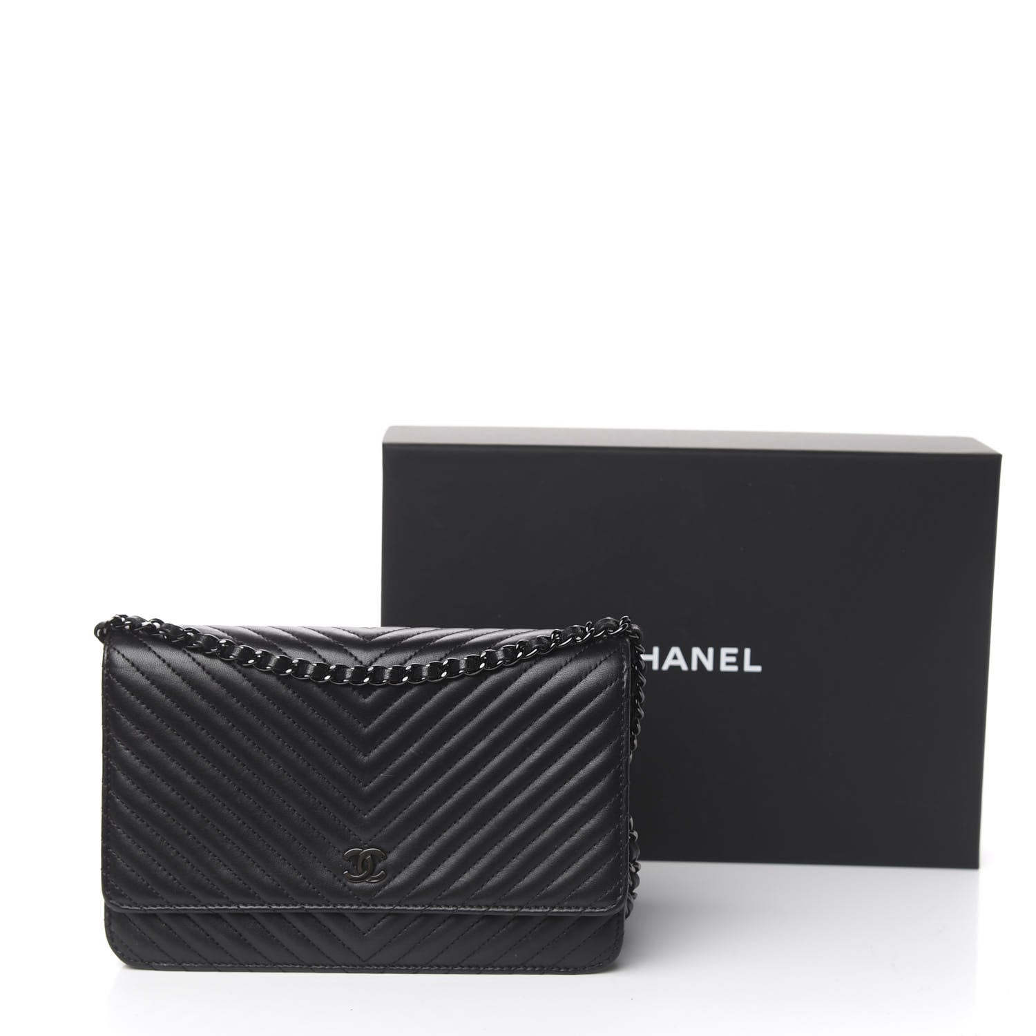 Chanel Lambskin Chevron Quilted Wallet On Chain WOC So Black 14 of 14