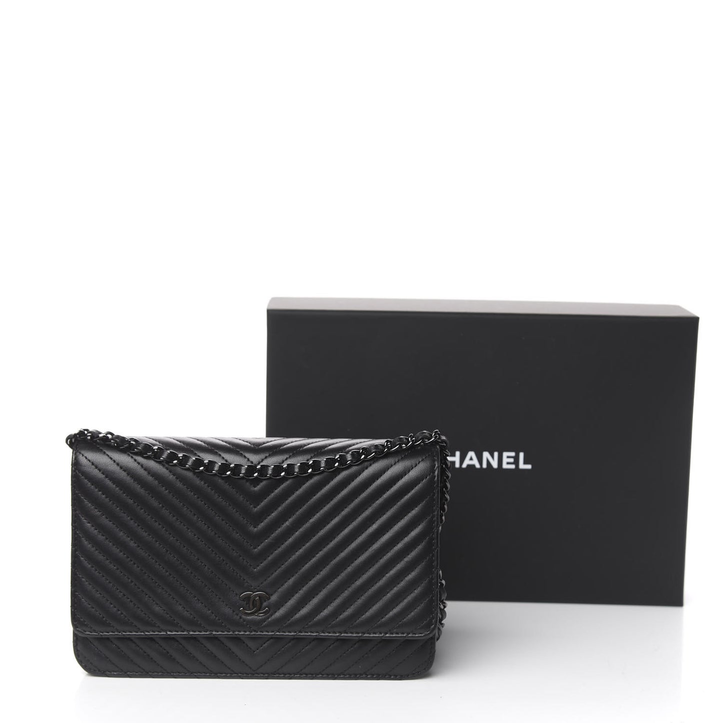 Lambskin Chevron Quilted Wallet On Chain WOC So Black