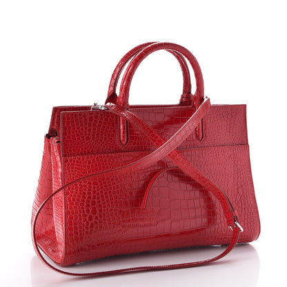 Saint Laurent Calfskin Crocodile Embossed Small Cabas Rive Gauche Red 4 of 14