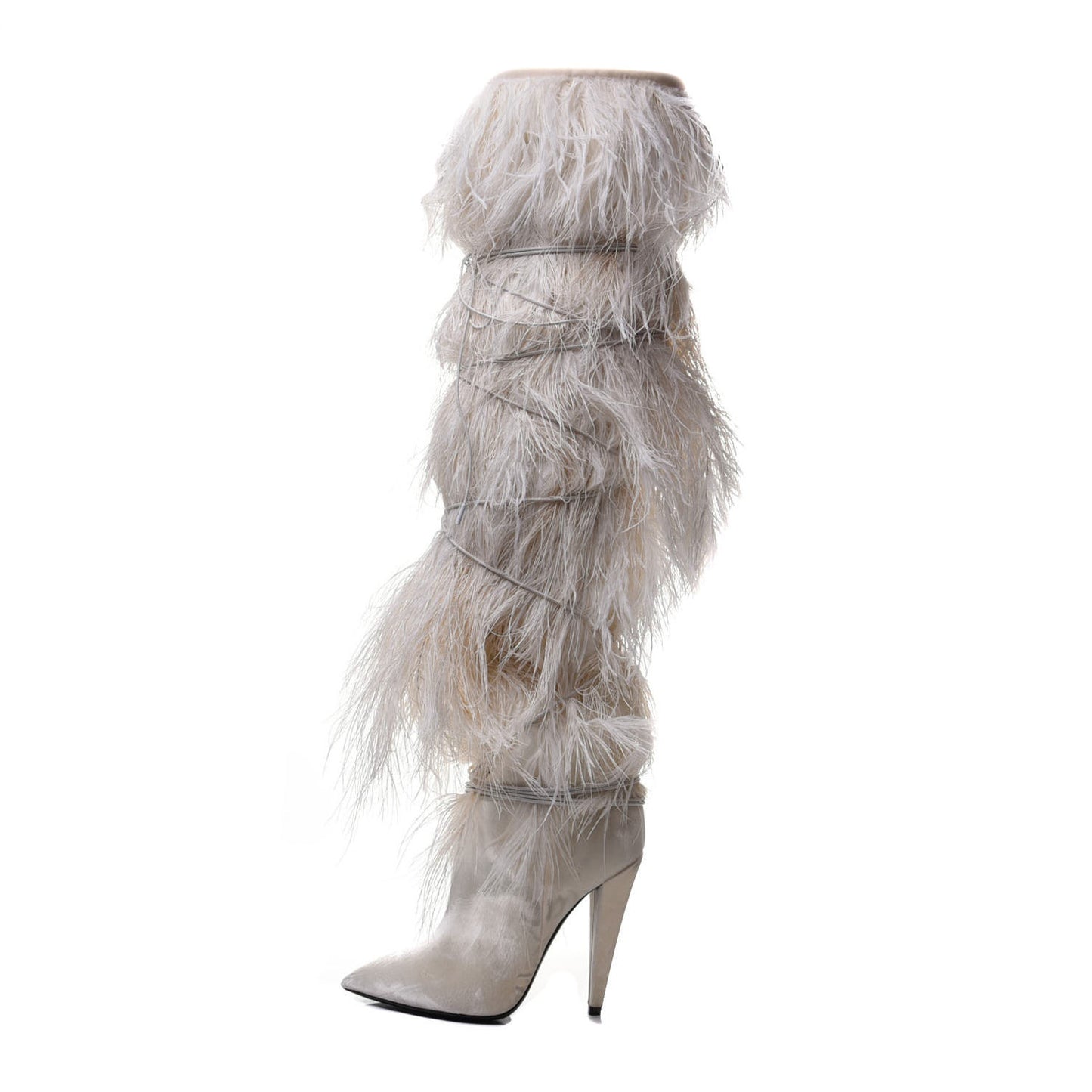 Veluto Master Ostrich Yeti 110 Over The Knee Boots 38 Blanc Optique
