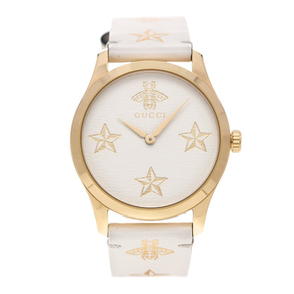 Gucci Stainless Steel Calfskin 38mm G-Timeless Bee Star Quartz Watch White 1 of 5