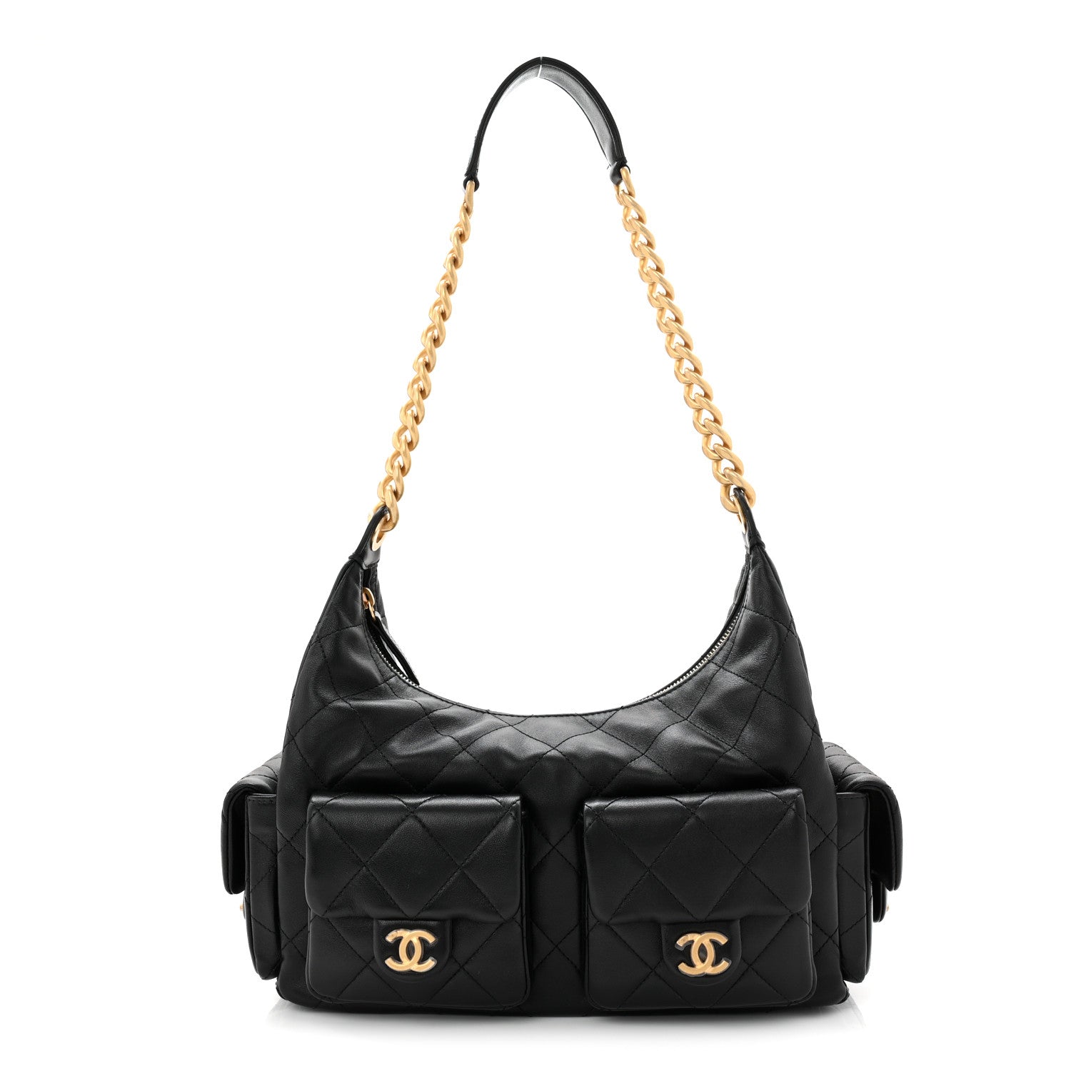 Chanel Shiny Lambskin Quilted Trendy Pockets Hobo Black 1 of 11
