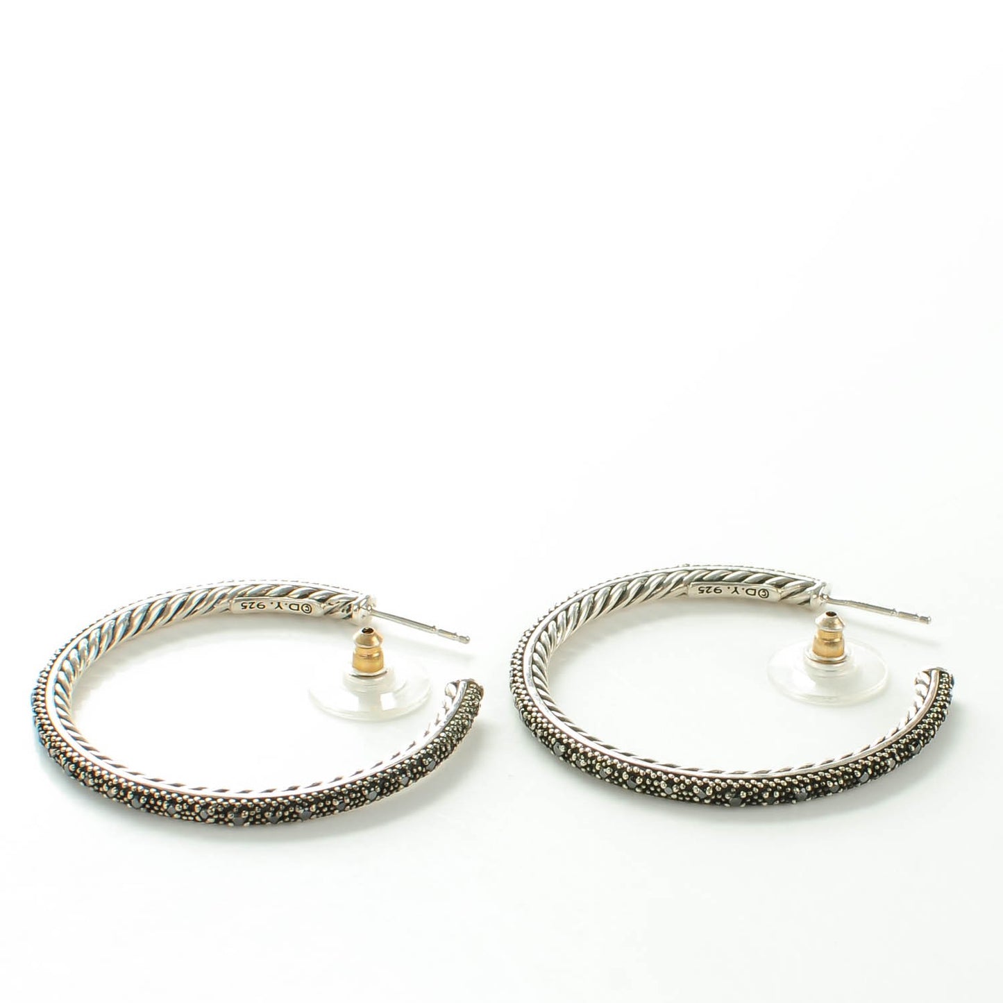 Sterling Silver Pave Black Diamond 42mm Large Midnight Melange Hoop Earrings