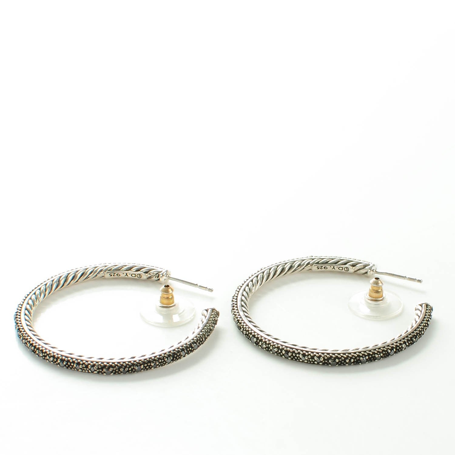 David Yurman Sterling Silver Pave Black Diamond 42mm Large Midnight Melange Hoop Earrings 3 of 5
