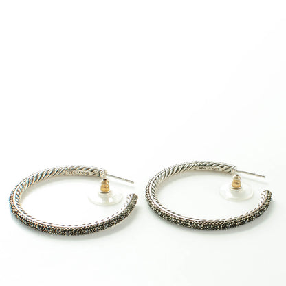David Yurman Sterling Silver Pave Black Diamond 42mm Large Midnight Melange Hoop Earrings 3 of 5