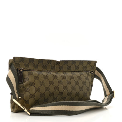 Gucci GG Monogram Web Double Pocket Belt Bag Green Dark Brown 3 of 10