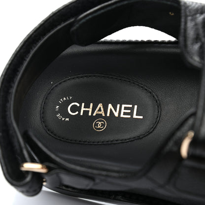Chanel Grained Calfskin Velcro Dad Sandals 37.5 Black 7 of 9