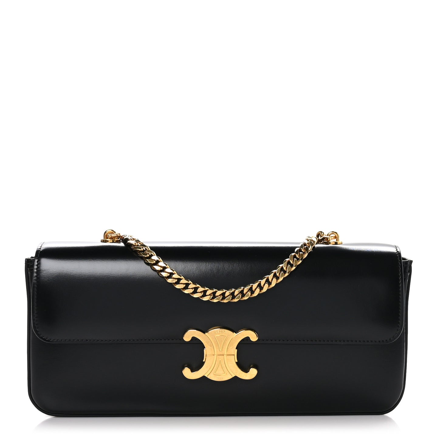 Shiny Calfskin Triomphe Chain Shoulder Bag Black