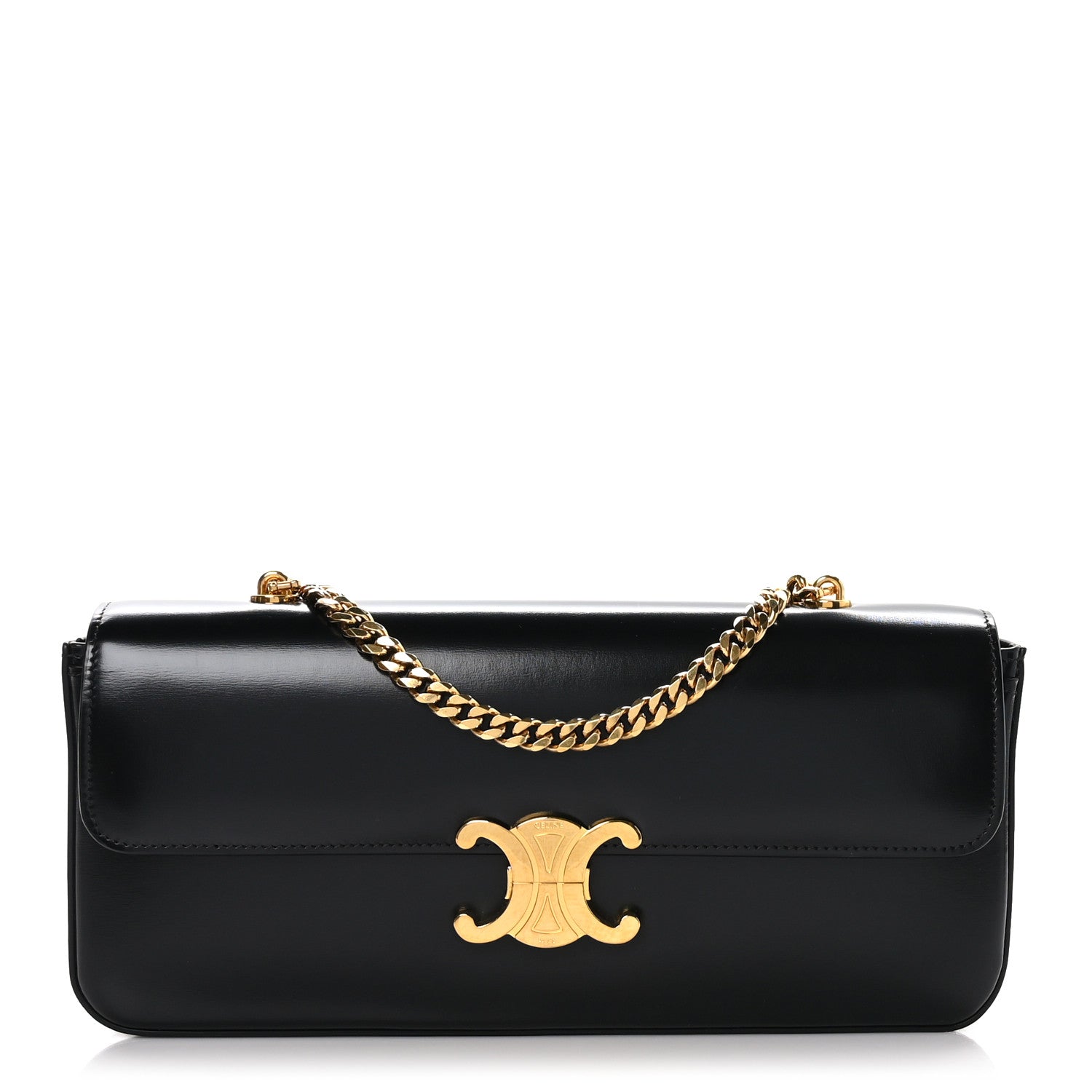 Celine Shiny Calfskin Triomphe Chain Shoulder Bag Black 1 of 10