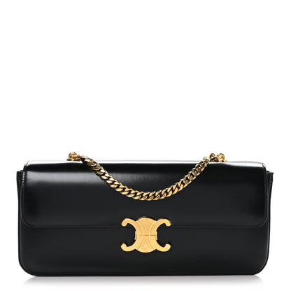 Celine Shiny Calfskin Triomphe Chain Shoulder Bag Black 1 of 10