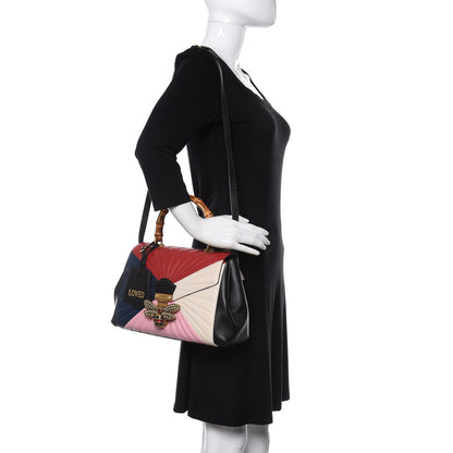Gucci Calfskin Bamboo Trapuntata Queen Margaret Top Handle Bag Blue Agata Hibiscus Red Mystic White Sugar Pink 2 of 11