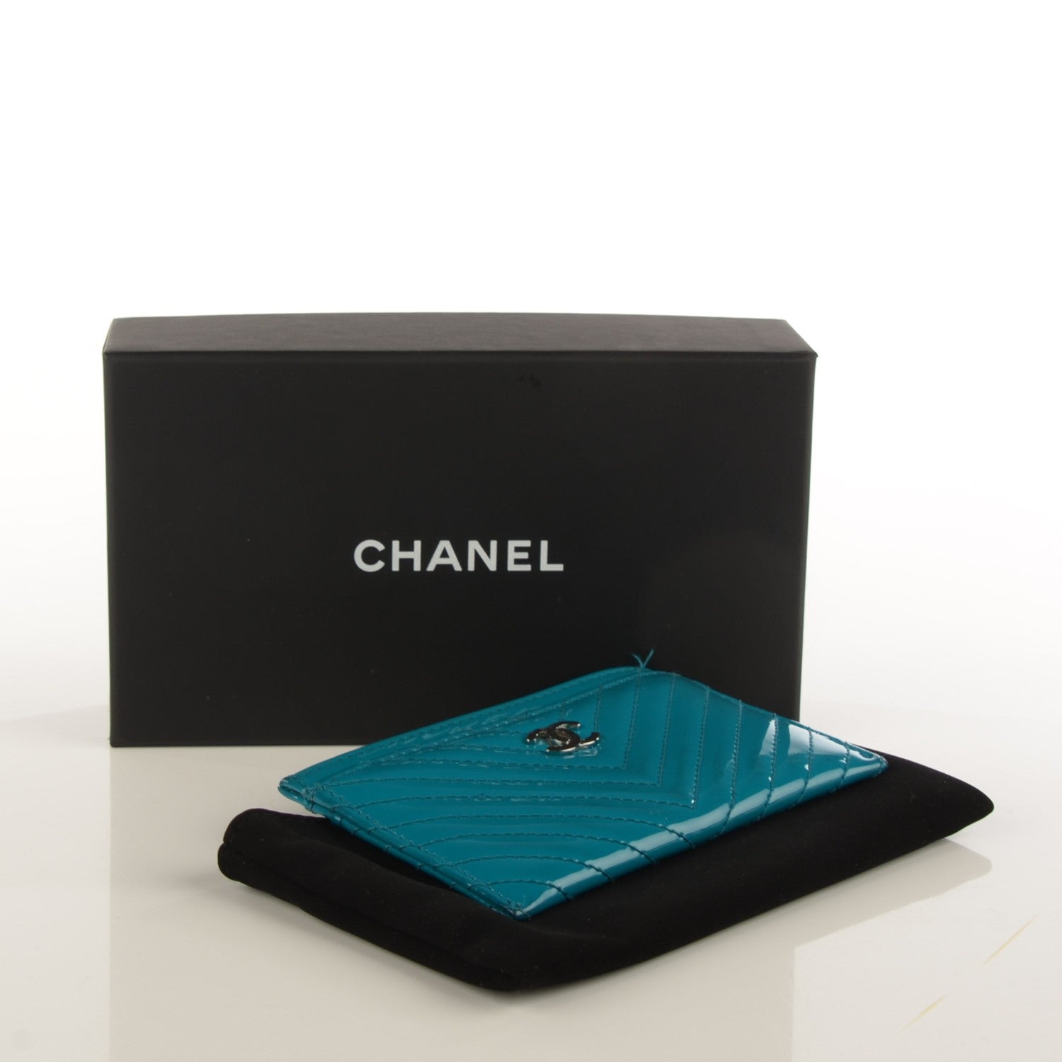 Chanel Patent Chevron Card Holder Turquoise 4 of 8