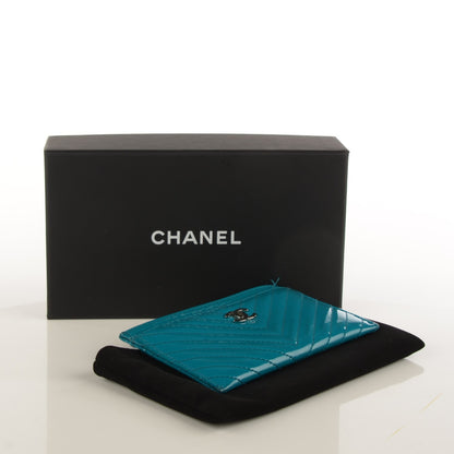 Chanel Patent Chevron Card Holder Turquoise 4 of 8