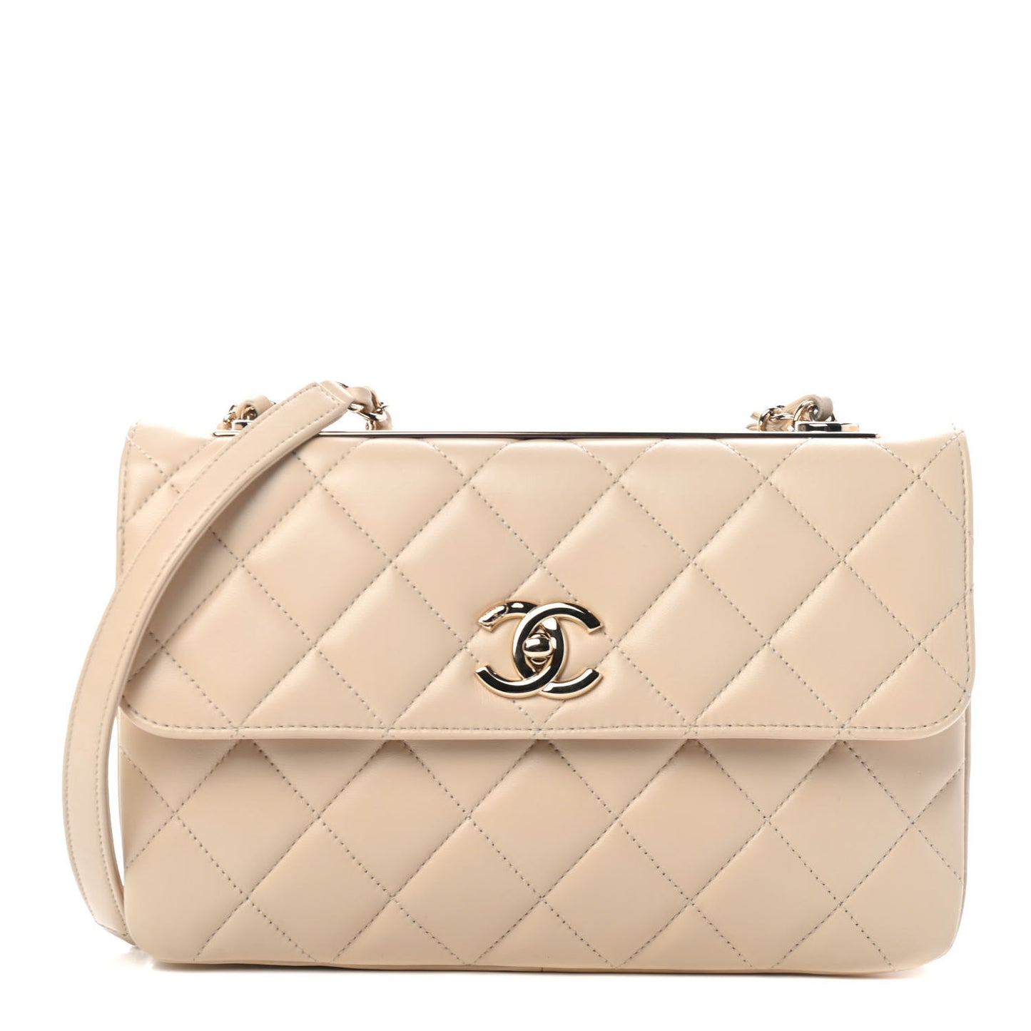 Lambskin Quilted Medium Trendy CC Flap Light Beige