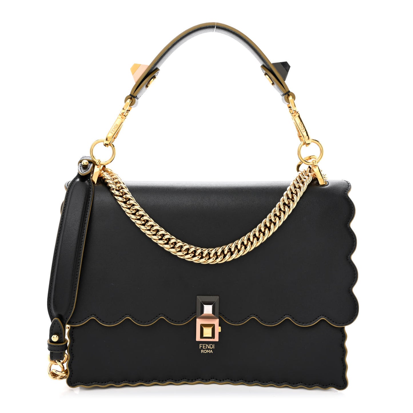 Vitello Liberty Scalloped Studded Kan I Shoulder Bag Black