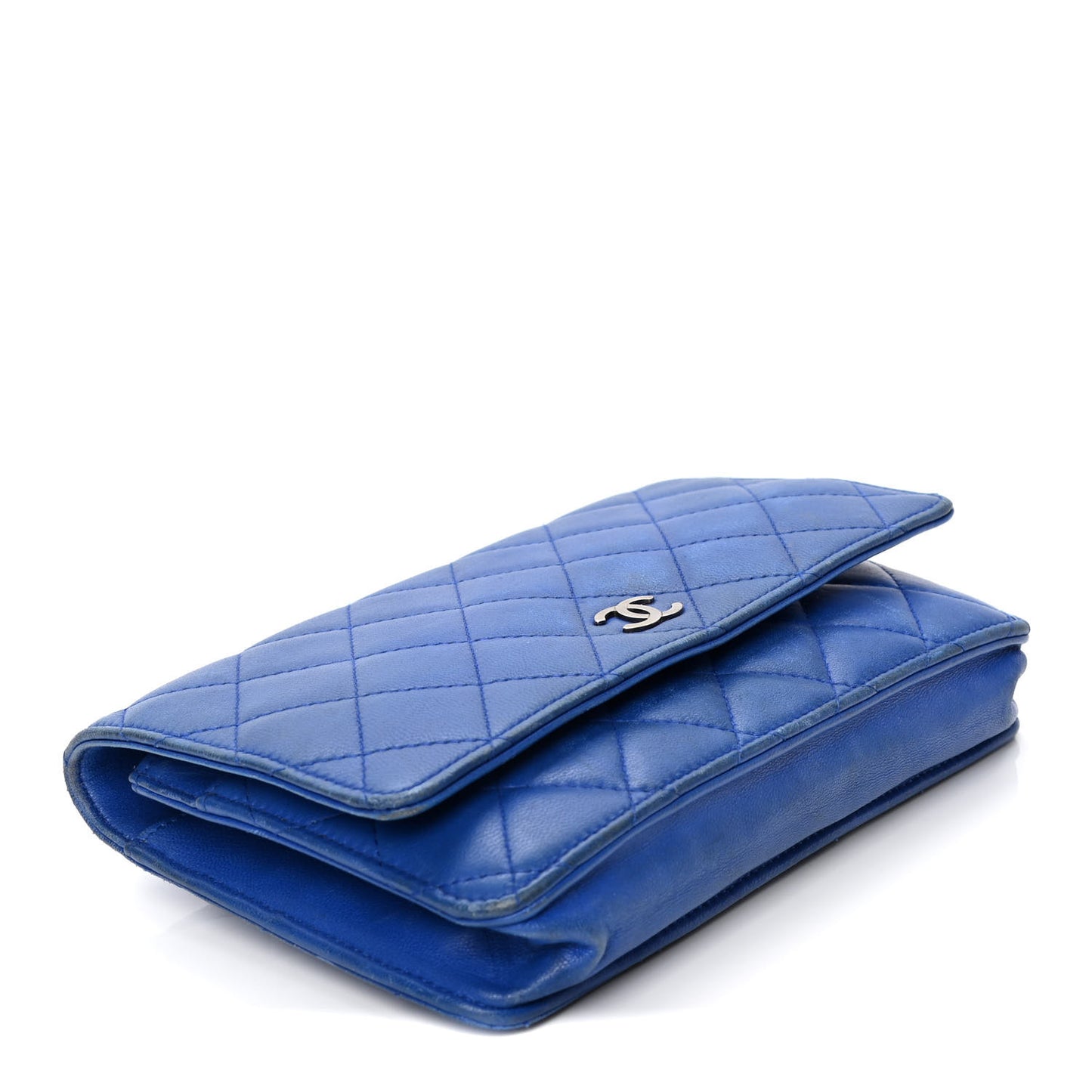 Lambskin Quilted Wallet On Chain WOC Blue