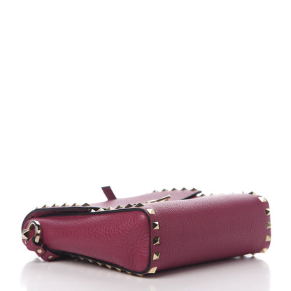 Valentino Garavani Pebbled Calfskin Rockstud Flip Lock Flap Messenger Raspberry 3 of 8