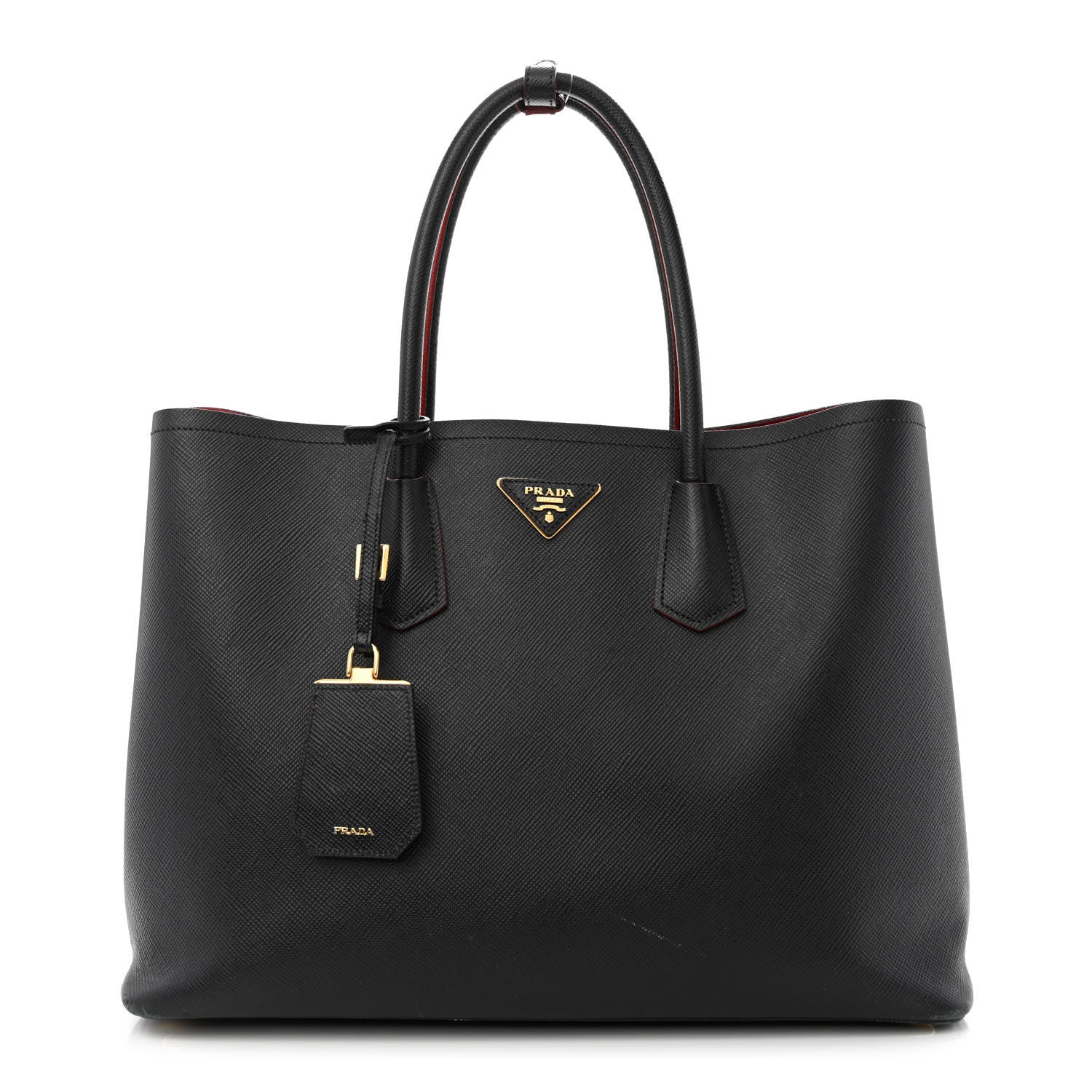 Prada Saffiano Cuir Medium Double Bag Black Fuoco 1 of 19