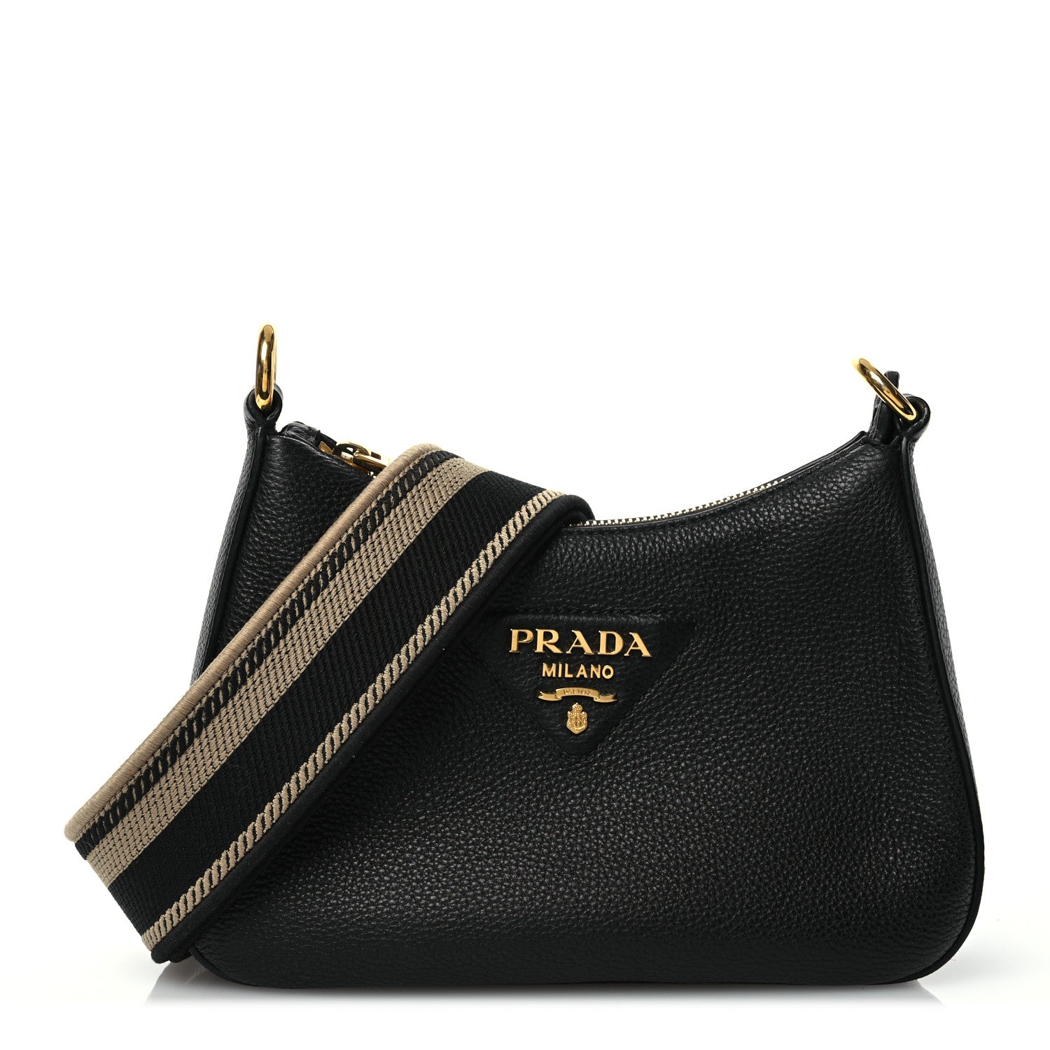 Prada Vitello Daino Soft Zippered Hobo Shoulder Bag Black 1 of 10