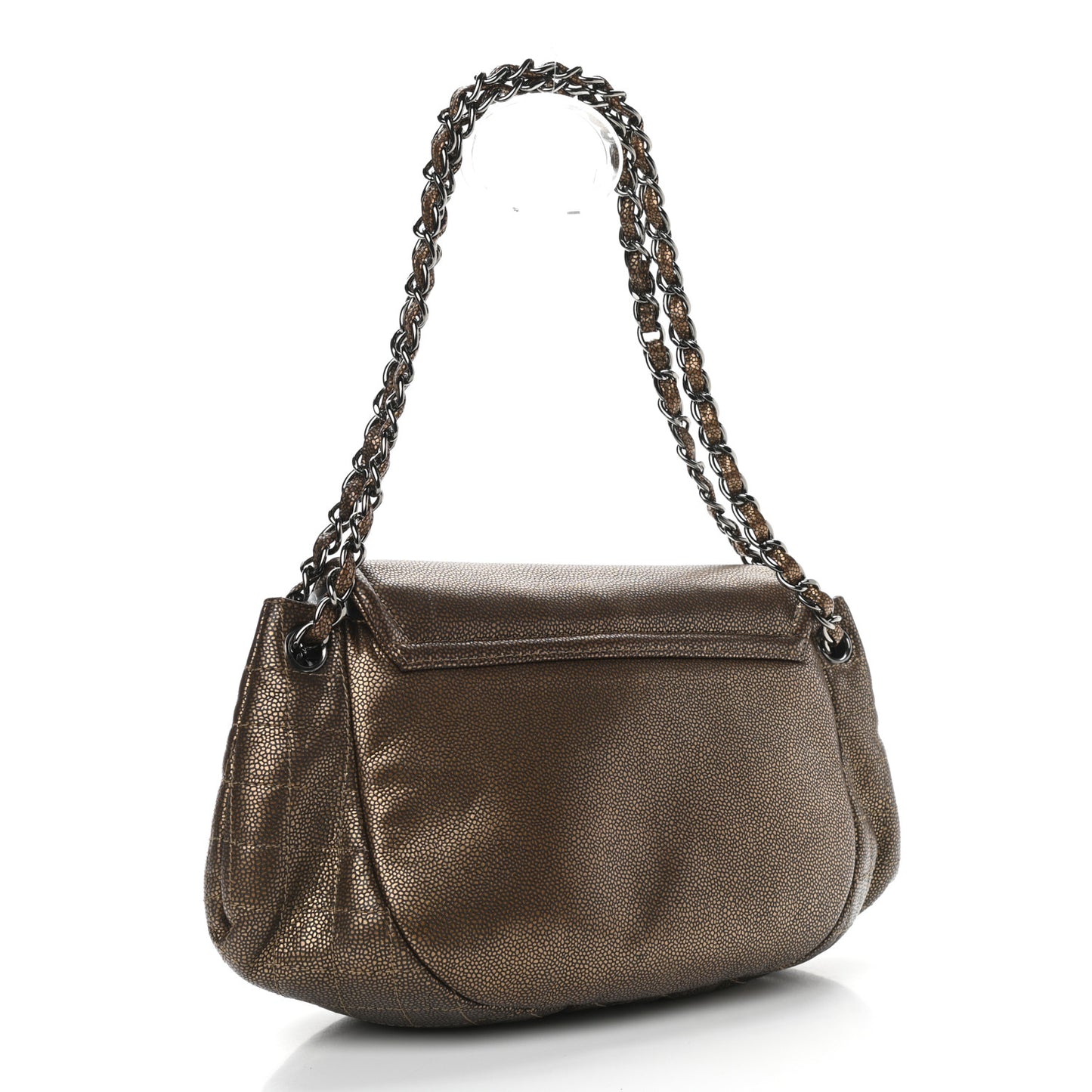 Metallic Caviar Half Moon Large Flap Bronze