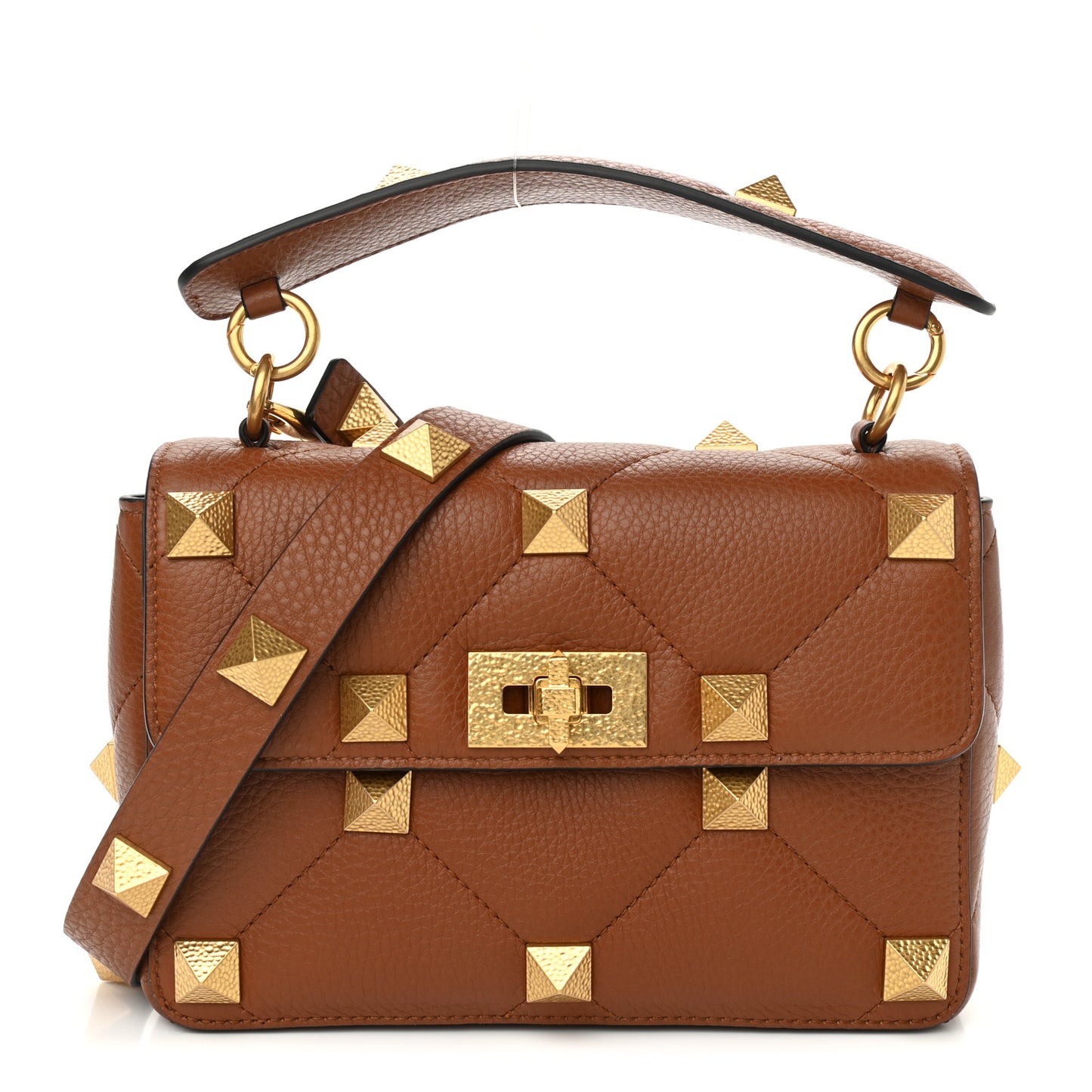 Grained Calfskin Medium Roman Stud Shoulder Bag Selleria