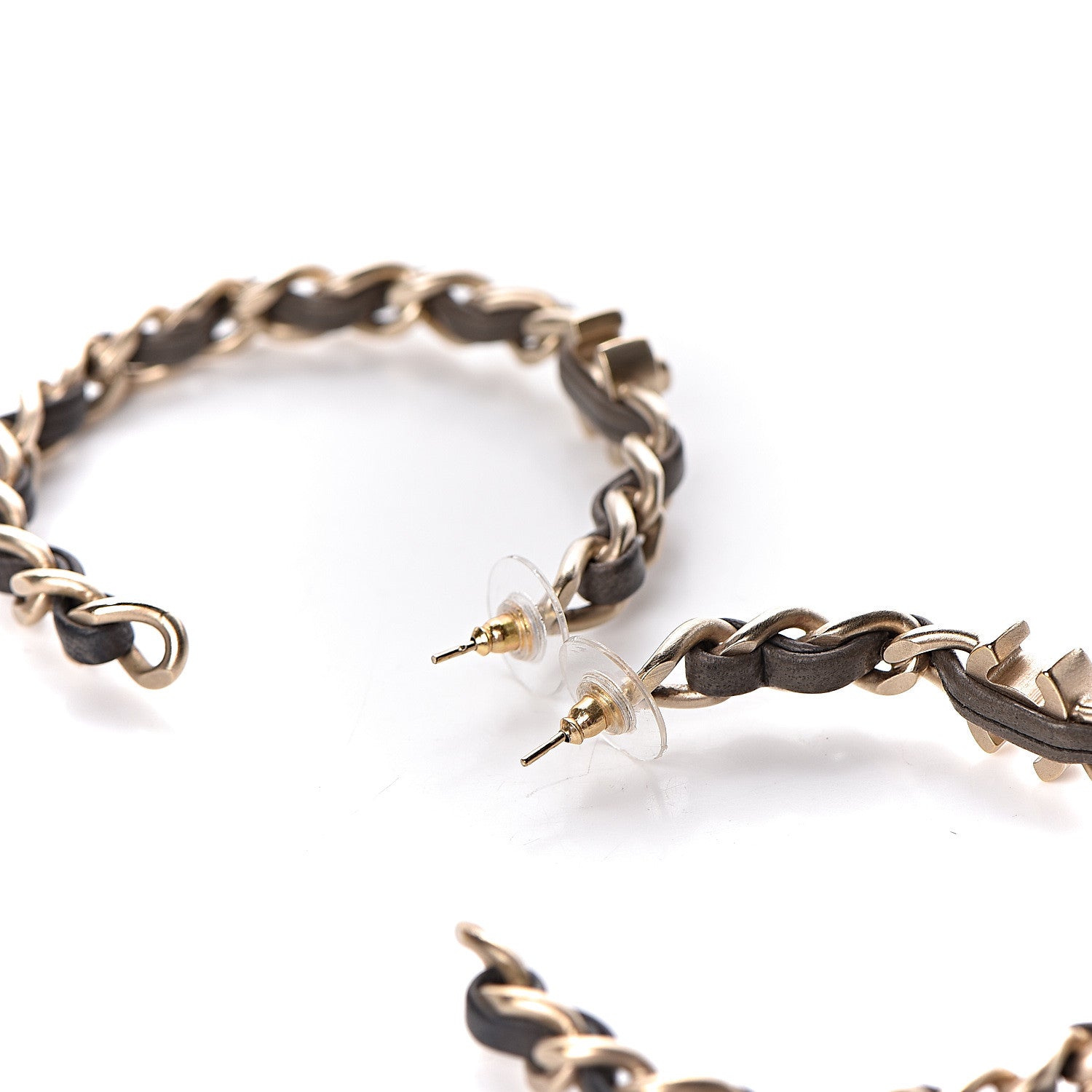 Chanel Lambskin CC Turnlock Chain Hoop Earrings Matte Gold 3 of 5