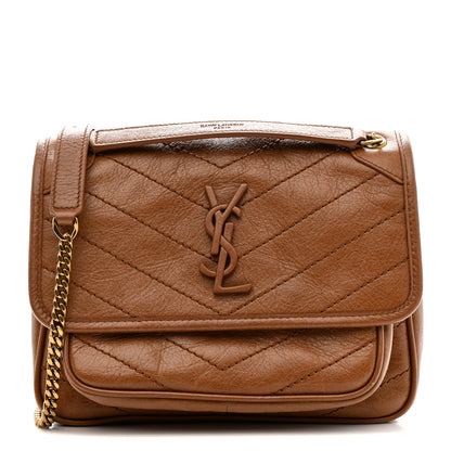 Saint Laurent Crinkled Calfskin Matelasse Monogram Baby Niki Chain Satchel Light Caramel 1 of 10