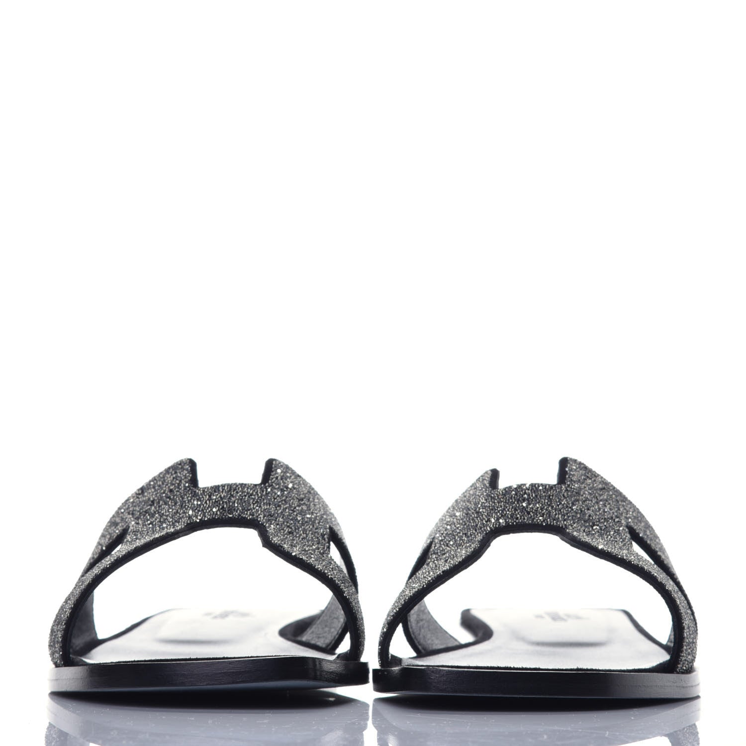 Hermes Suede Goatskin Crystal Powder Oran Sandals 37 Black 2 of 9