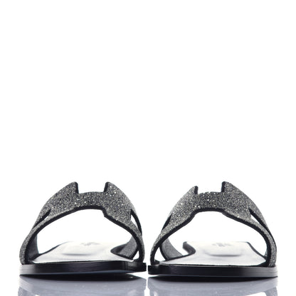 Hermes Suede Goatskin Crystal Powder Oran Sandals 37 Black 2 of 9