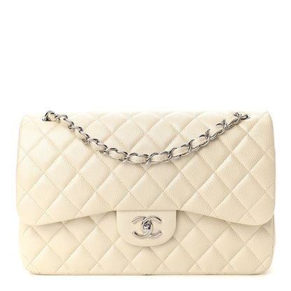 Chanel Pearly Caviar Quilted Jumbo Double Flap Dark White 1 of 10