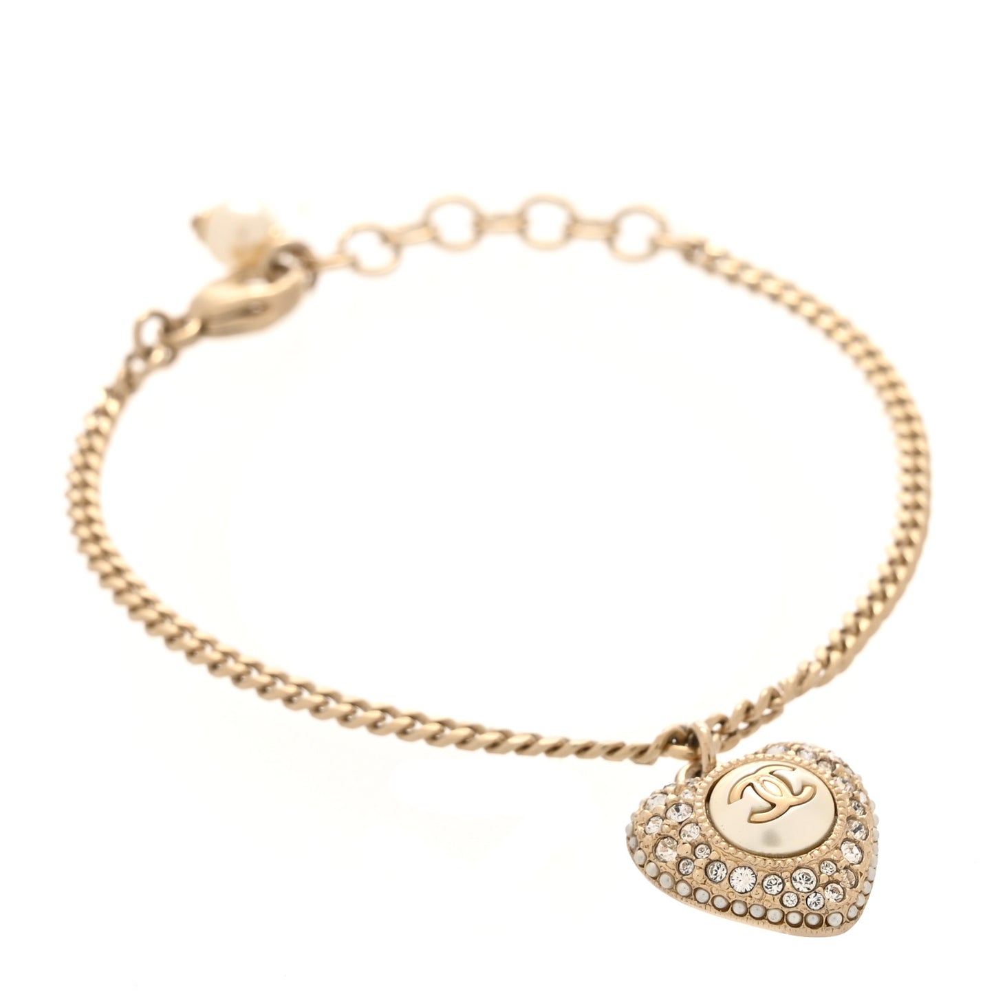 Crystal Pearl Chain Heart Bracelet Gold